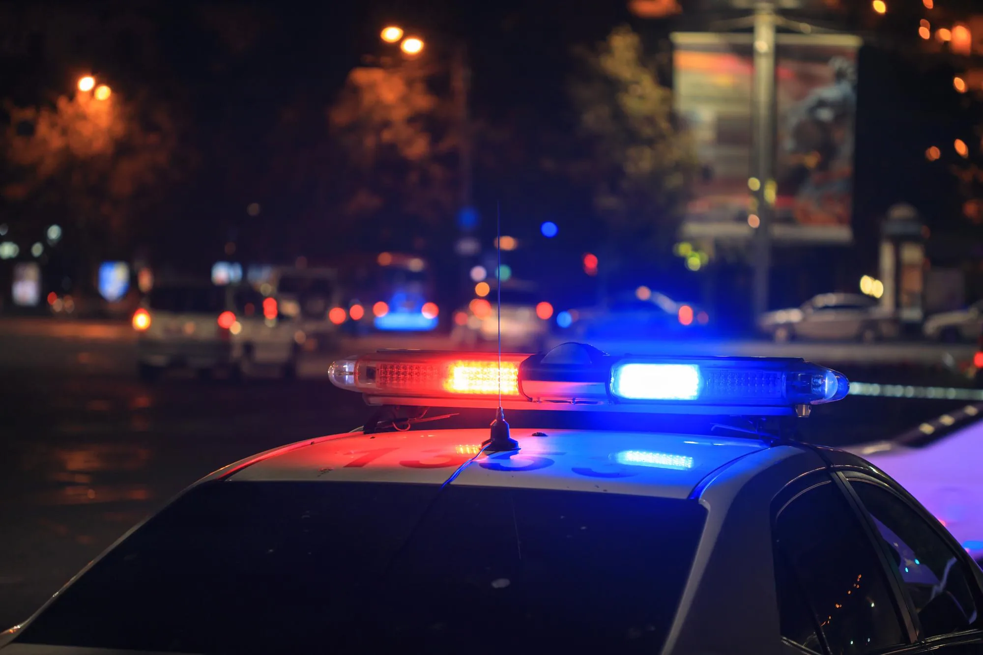 The light bar on a police patrol vehicle