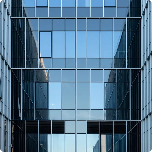 The glass curtain wall of a county office building